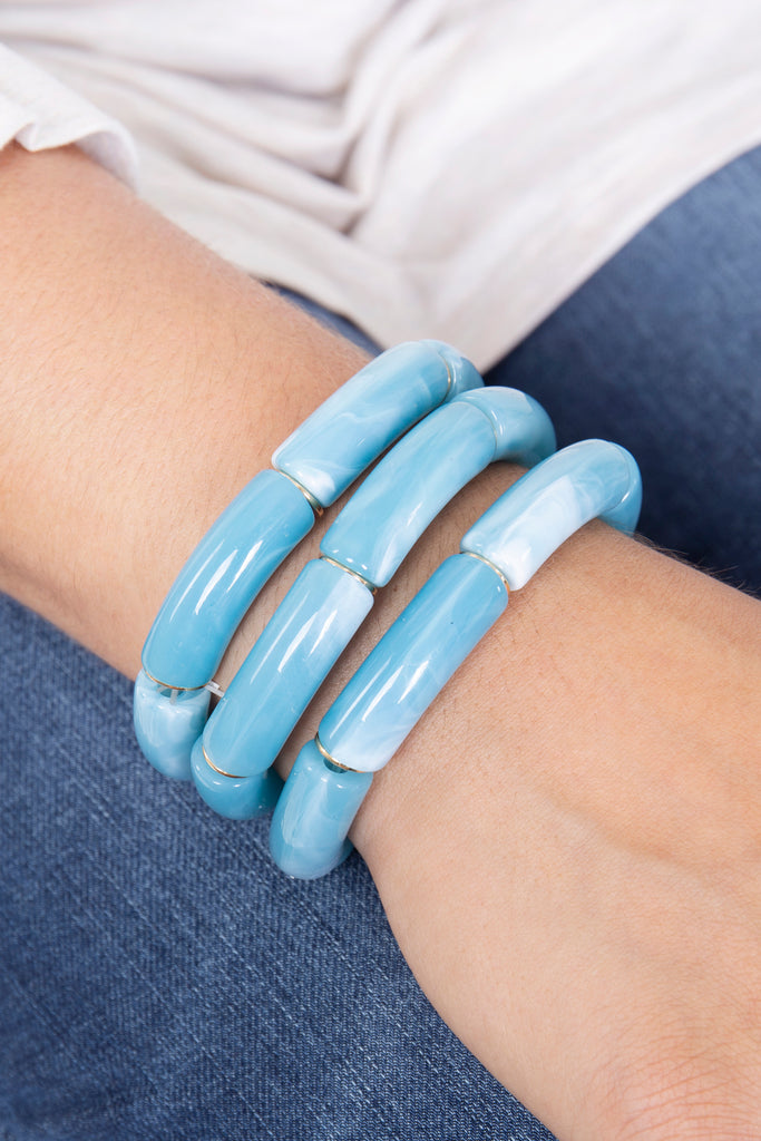 TUBULAR BEAD ACRYLIC 3 SET BANGLE BRACELET