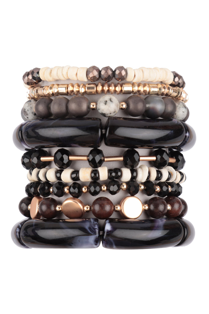 MIX BEADS, TUBULAR, WOOD, RONDELLE, CHARM VERSATILE STRETCH BRACELET