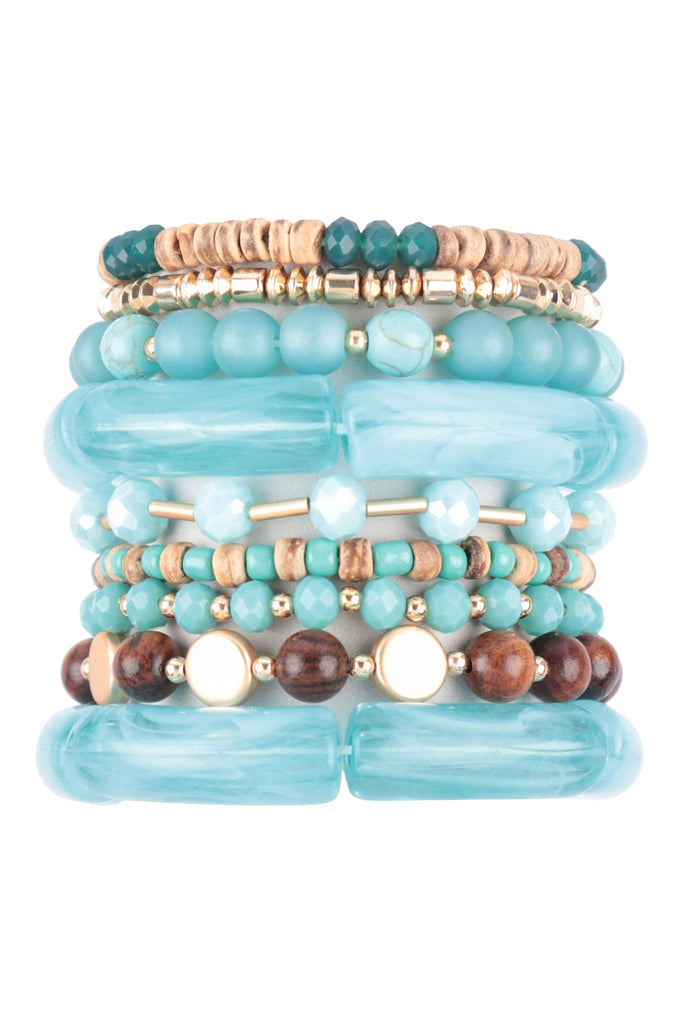 MIX BEADS, TUBULAR, WOOD, RONDELLE, CHARM VERSATILE STRETCH BRACELET