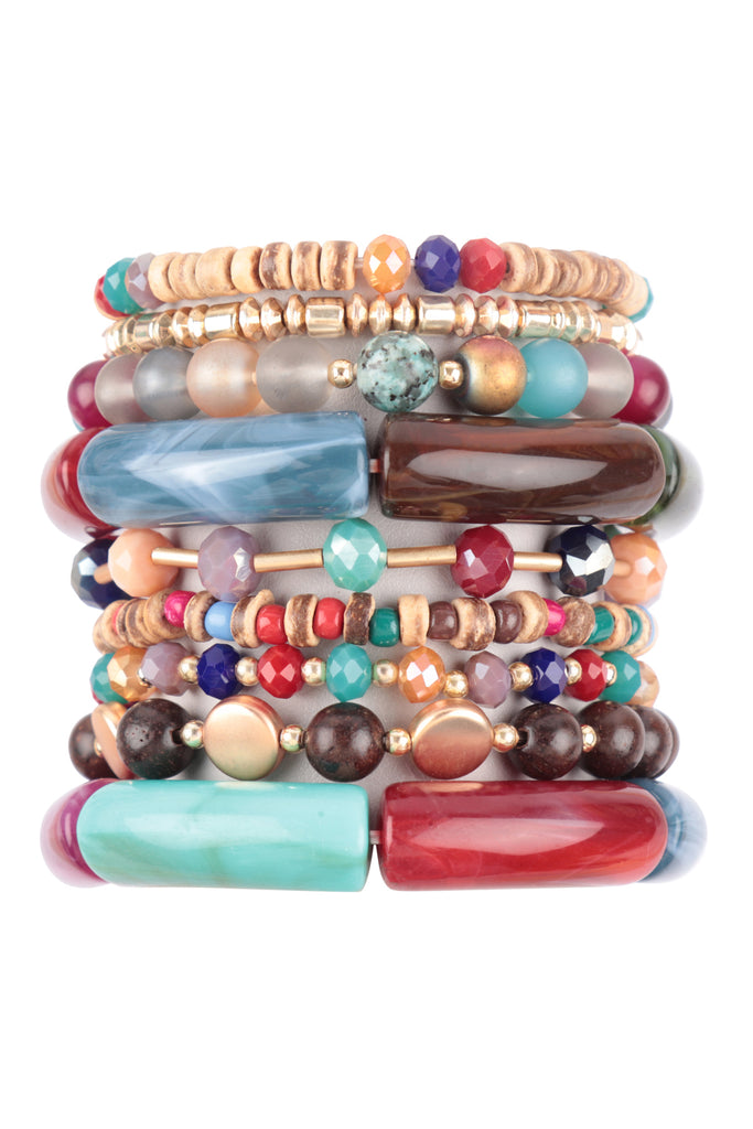 MIX BEADS, TUBULAR, WOOD, RONDELLE, CHARM VERSATILE STRETCH BRACELET