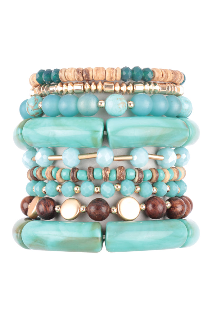 MIX BEADS, TUBULAR, WOOD, RONDELLE, CHARM VERSATILE STRETCH BRACELET
