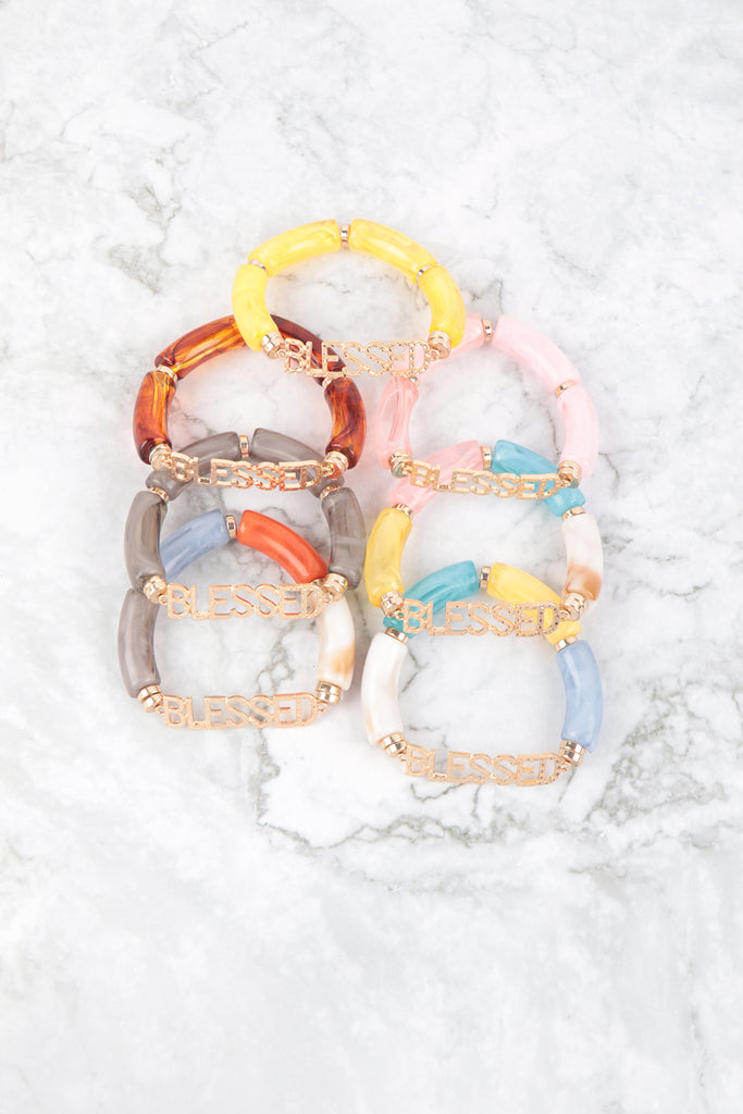 BLESSED TUBULAR BEADS RESIN STRETCH BRACELET