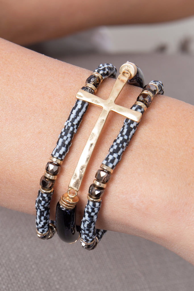 CROSS FIMO TUBULAR BEADS RESIN STRETCH BRACELET