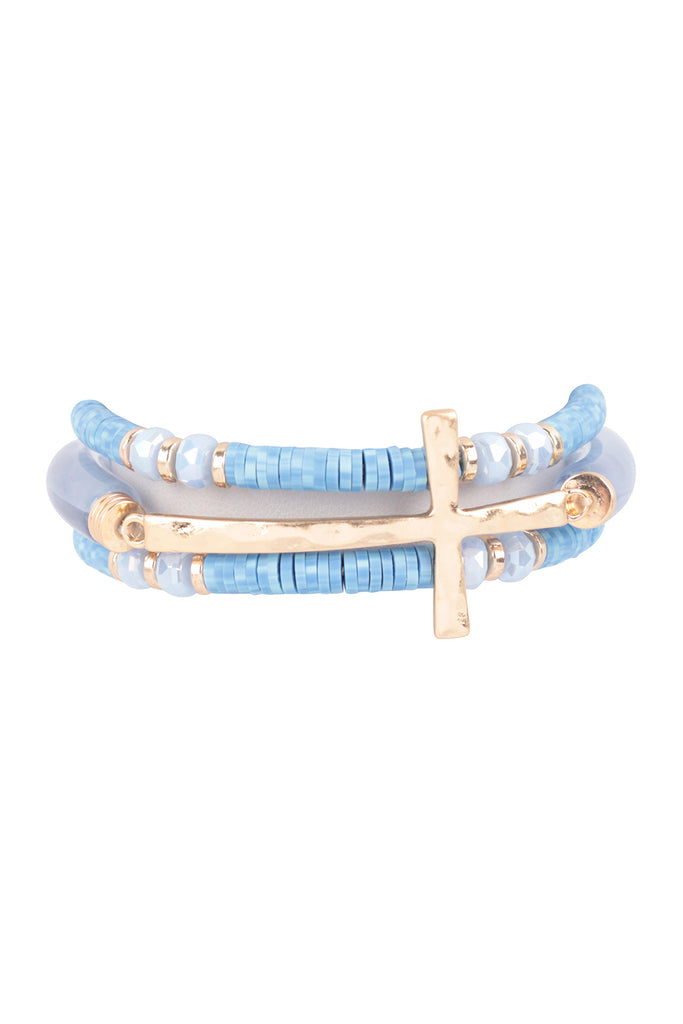 CROSS FIMO TUBULAR BEADS RESIN STRETCH BRACELET