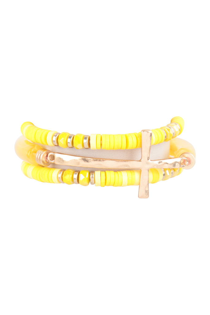 CROSS FIMO TUBULAR BEADS RESIN STRETCH BRACELET