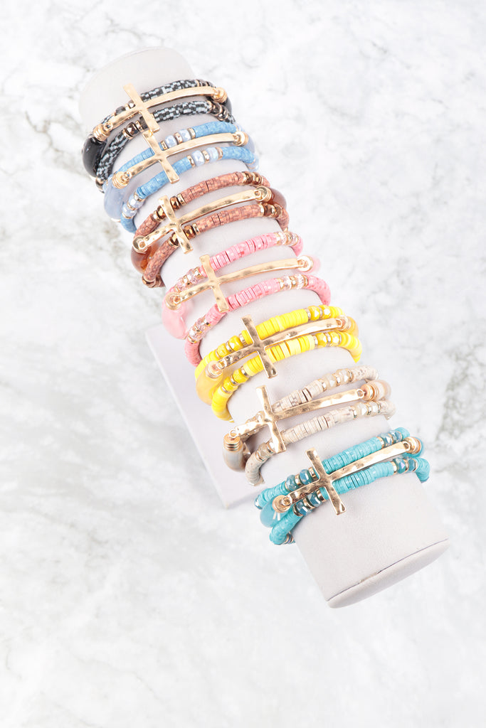 CROSS FIMO TUBULAR BEADS RESIN STRETCH BRACELET