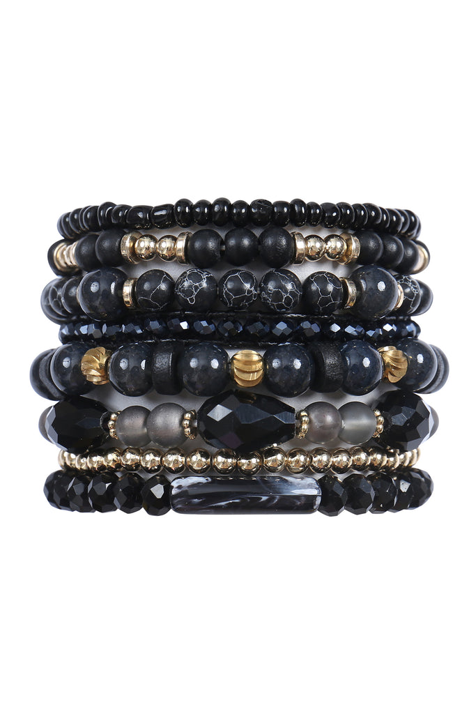 CHARM MIX BEADS NATURAL STONE WOOD LAYERED STACKABLE VERSATILE BRACELET SET