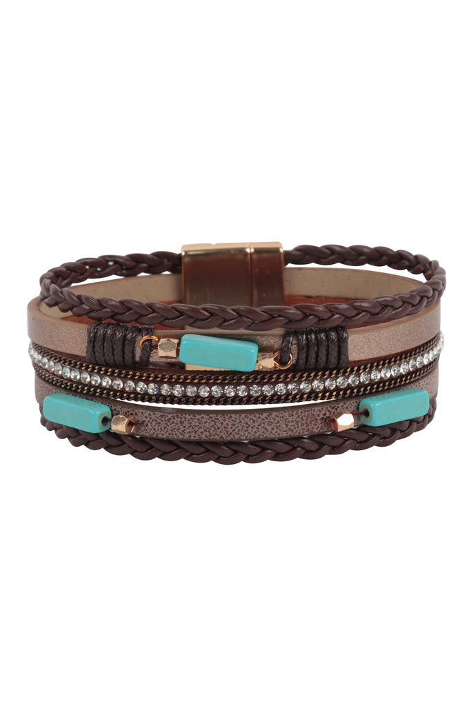 BRAIDED LEATHER NATURAL STONE MAGNETIC LOCK BRACELET