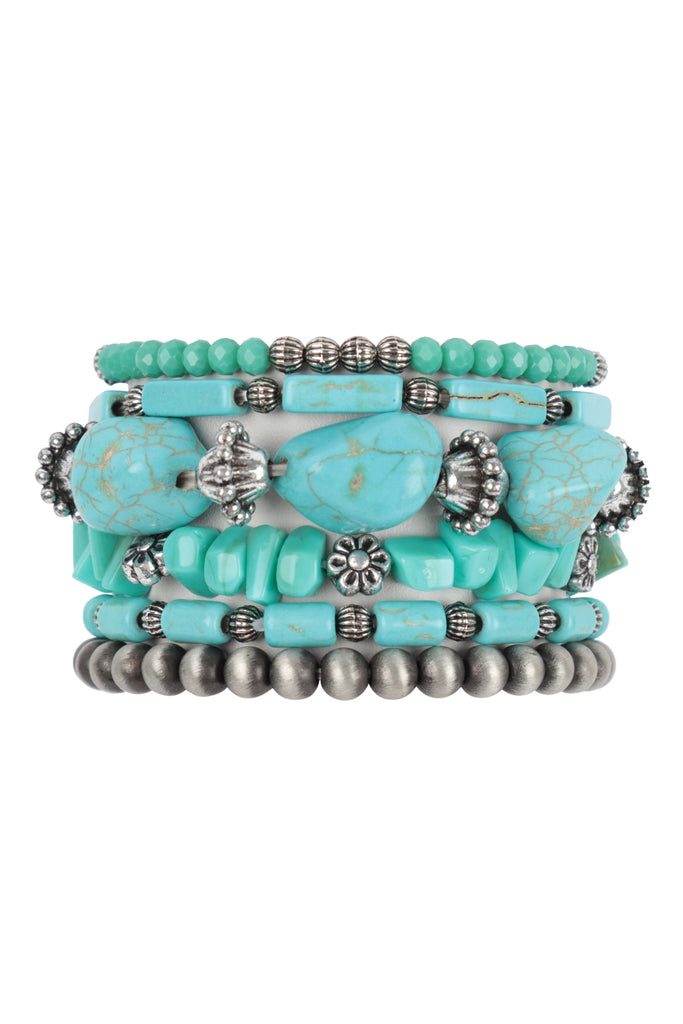 WESTERN CONCHO NATURAL STONE MIX BEADS BRACELET