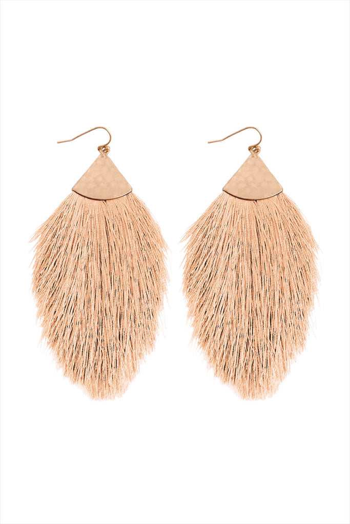 TASSEL WITH HAMMERED METAL HOOK DROP EARRINGS