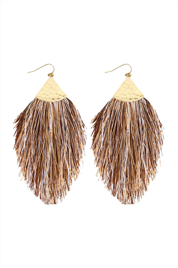 TASSEL WITH HAMMERED METAL HOOK DROP EARRINGS