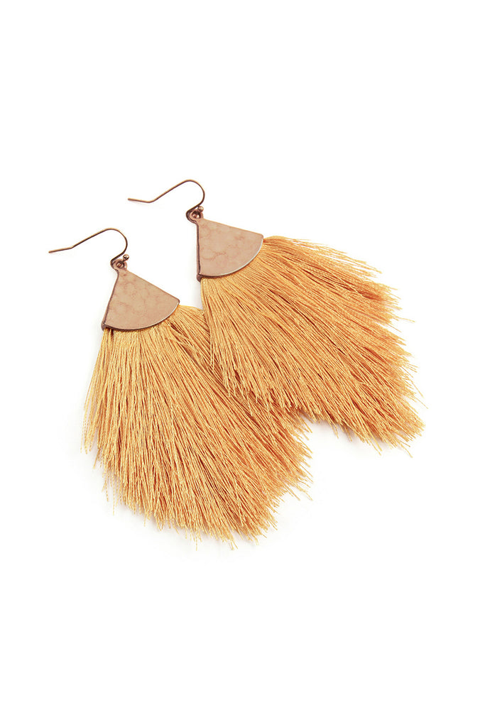 TASSEL WITH HAMMERED METAL HOOK DROP EARRINGS