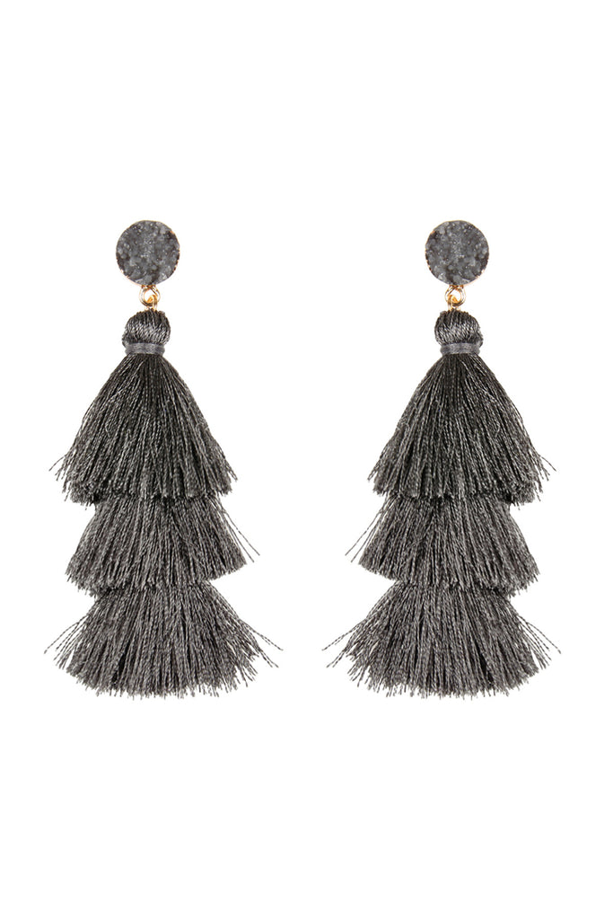 HDE2484 - ACRYLIC DRUZY POST TASSEL DROP EARRINGS