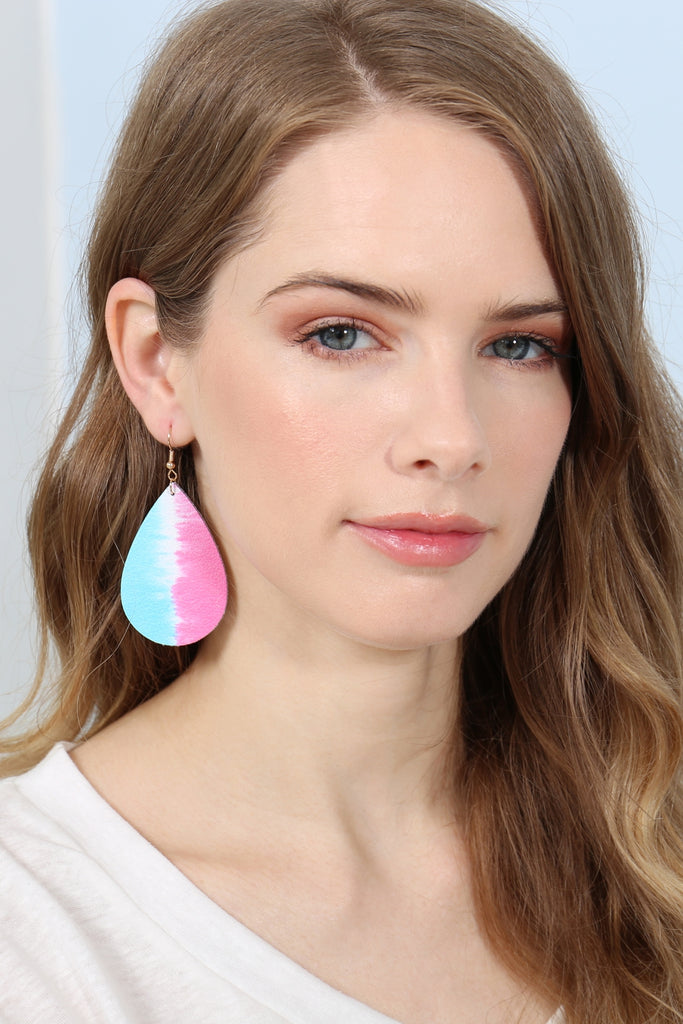 MULTICOLOR ABSTRACT DESIGN LEATHER TEARDROP HOOK EARRINGS