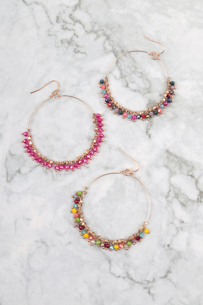 BEADED HOOP DANGLE EARRINGS