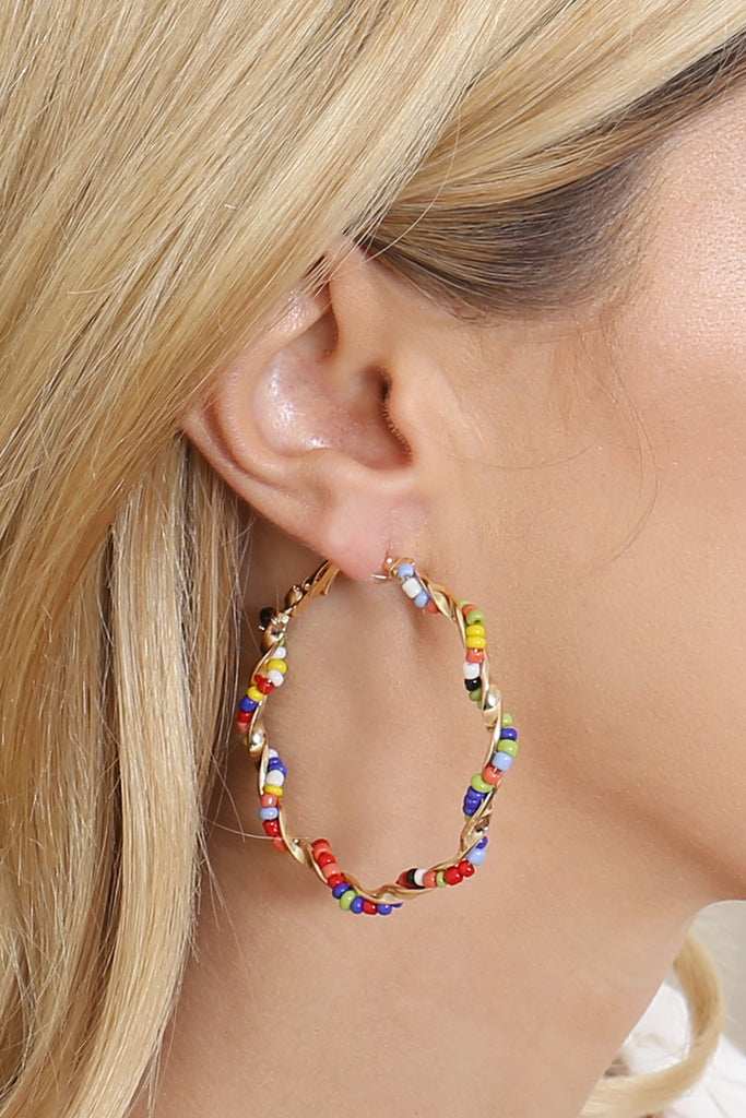 TWISTED SEED BEADS HOOP EARRINGS