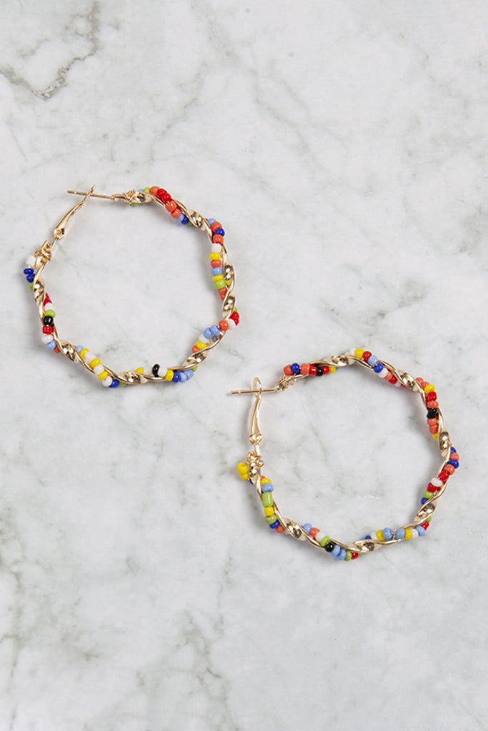 TWISTED SEED BEADS HOOP EARRINGS