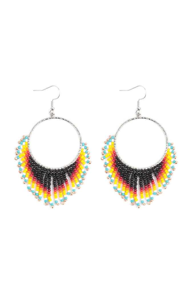 BOHO HOOP SEED BEADS FRINGE FISH HOOK EARRINGS