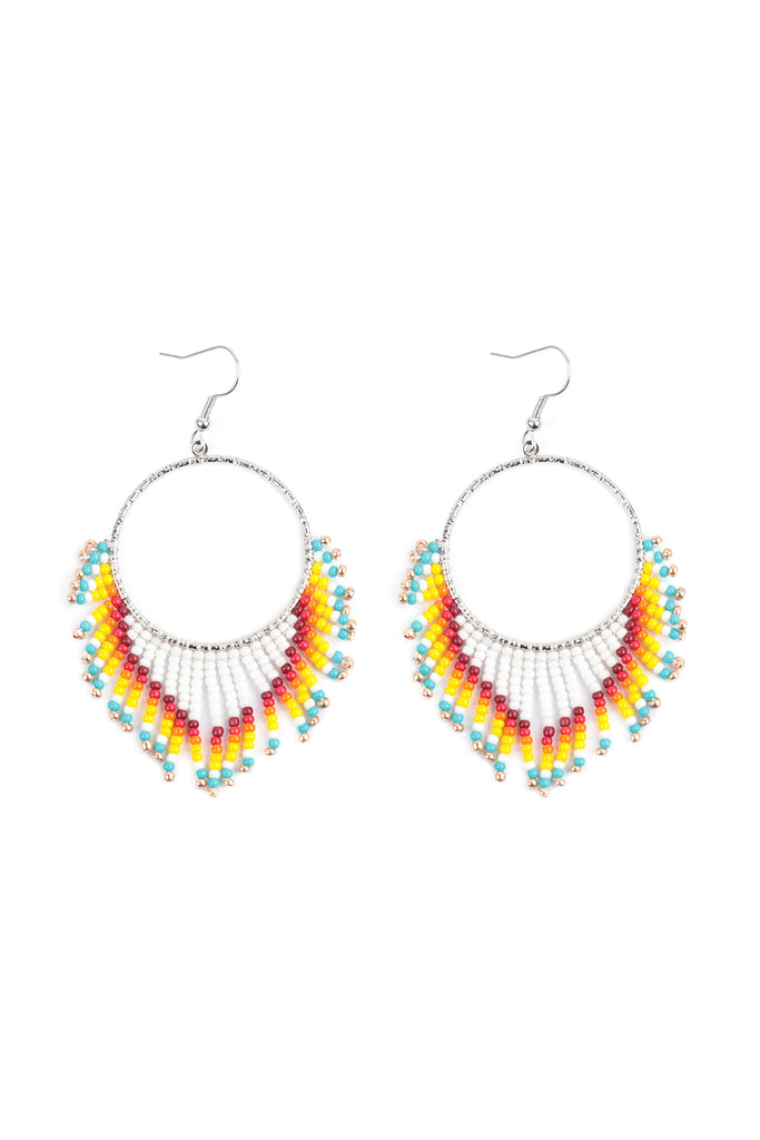 BOHO HOOP SEED BEADS FRINGE FISH HOOK EARRINGS