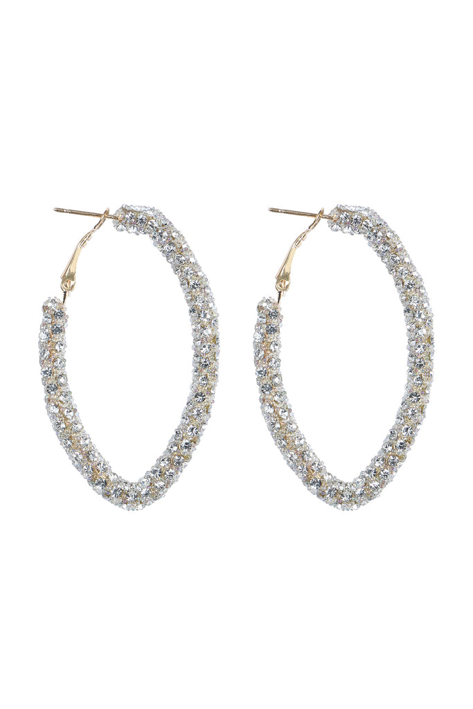 RHINESTONE GLITTER HOOP LOCK EARRINGS