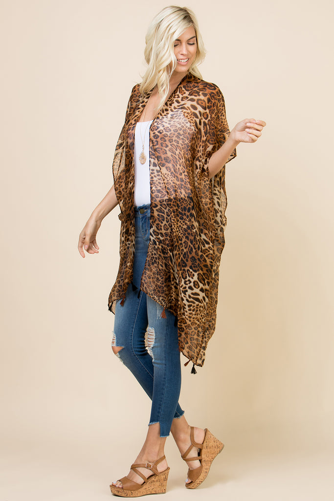OPEN FRONT LEOPARD TASSEL CARDIGAN