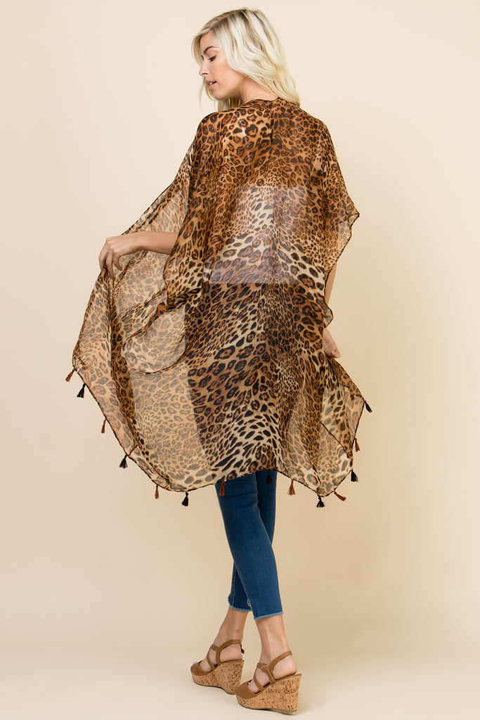 OPEN FRONT LEOPARD TASSEL CARDIGAN