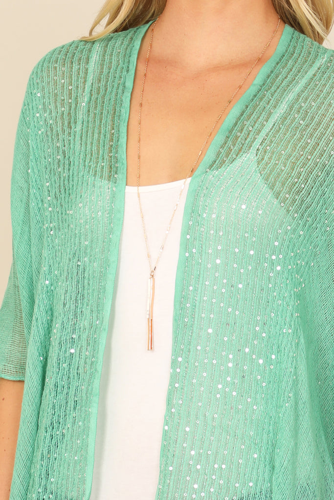 HDF2498 - GLITTERED FRINGED OPEN CARDIGAN