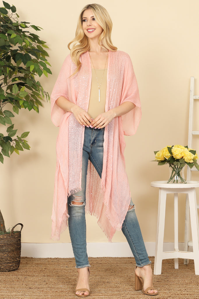 HDF2498 - GLITTERED FRINGED OPEN CARDIGAN