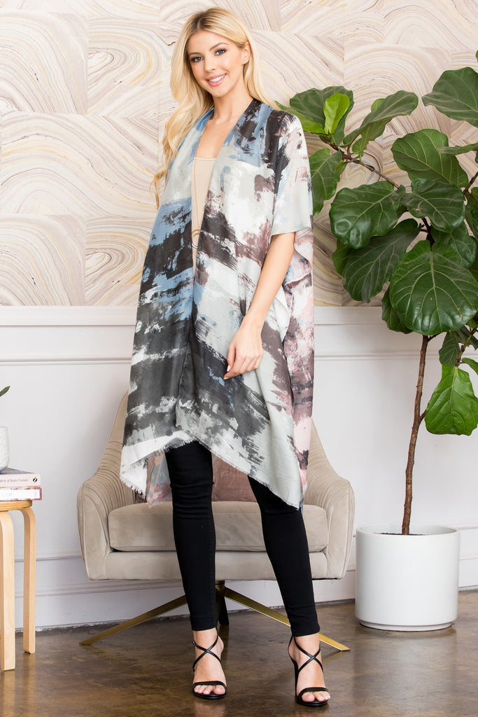 DISTRESSED PAINT STYLE OPEN FRONT KIMONO