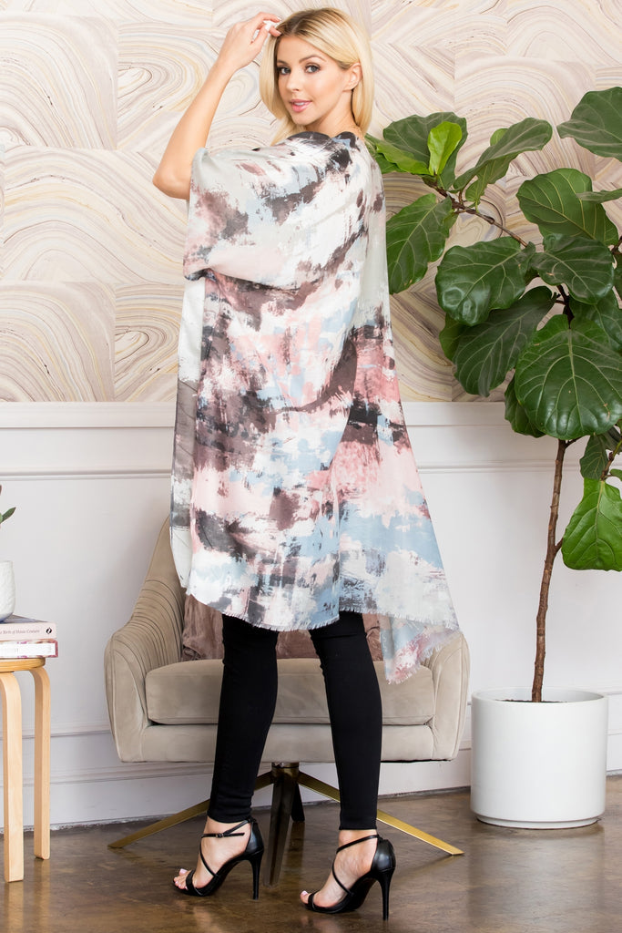 DISTRESSED PAINT STYLE OPEN FRONT KIMONO