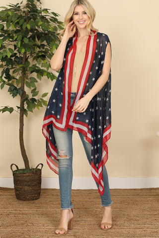 STRIPED COWL NECK FRINGED PONCHO