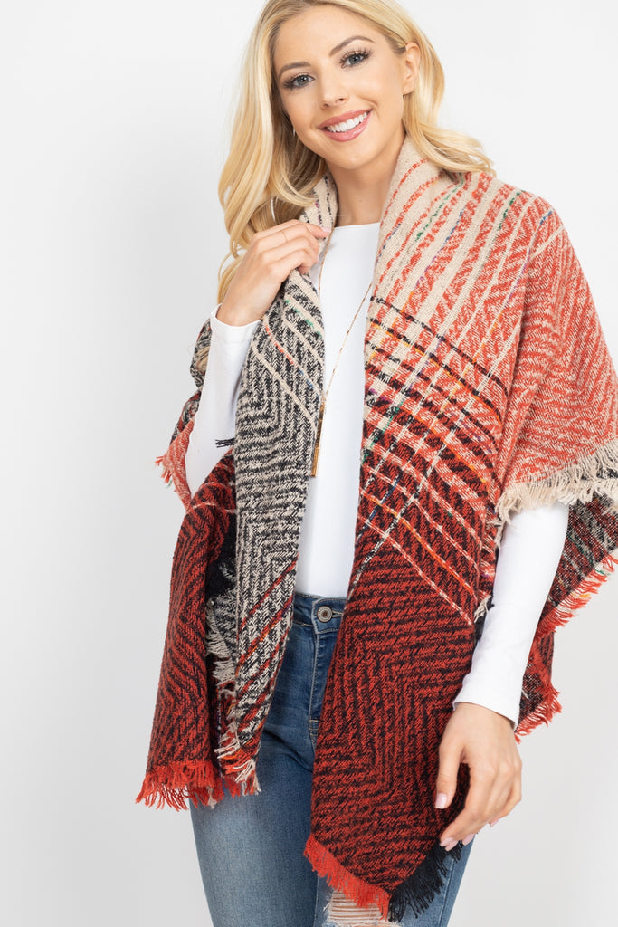 HDF2917- TWO TONE BLANKET FRINGED SCARF