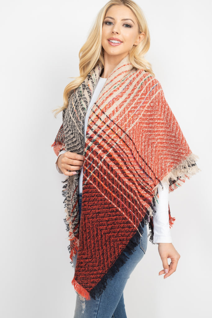 HDF2917- TWO TONE BLANKET FRINGED SCARF