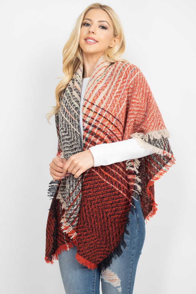 HDF2917- TWO TONE BLANKET FRINGED SCARF