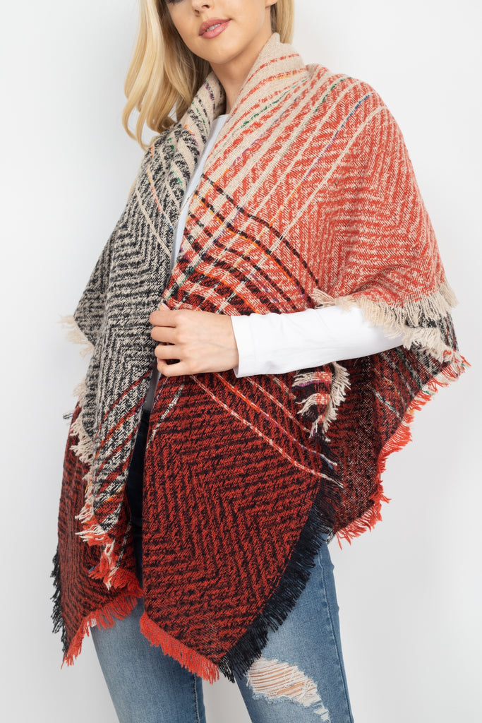 HDF2917- TWO TONE BLANKET FRINGED SCARF
