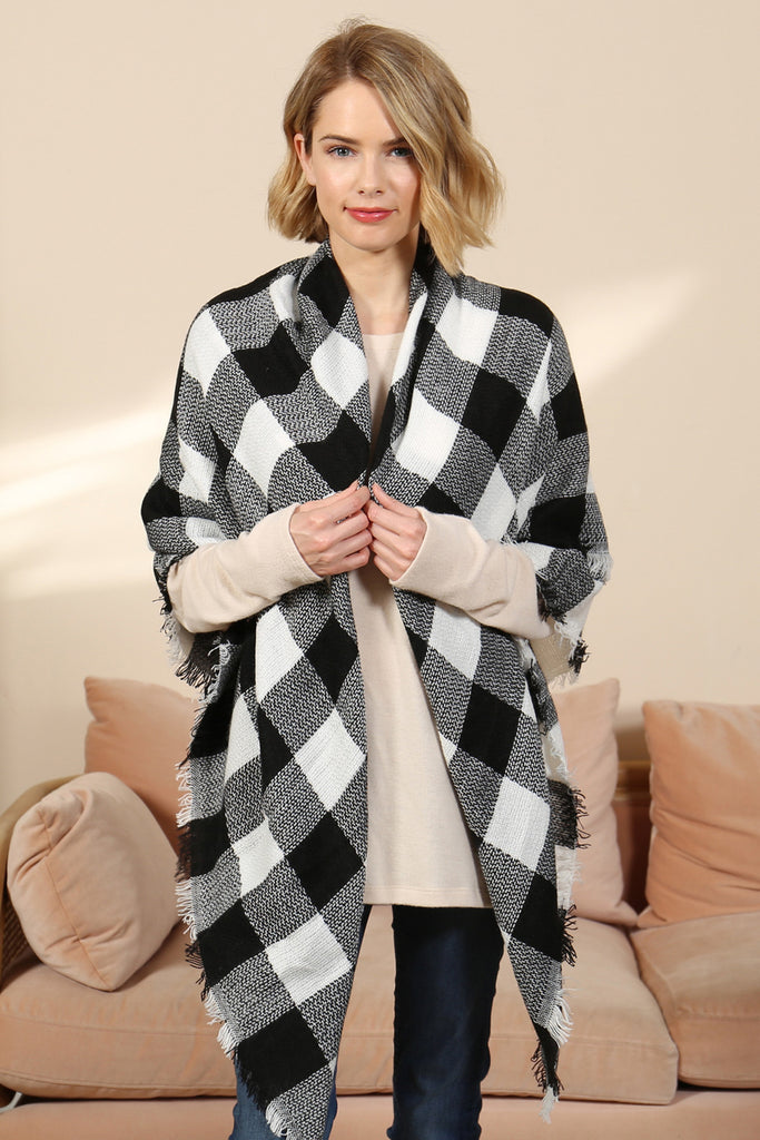 FRINGE BLANKET BUFFALO PLAID SCARF