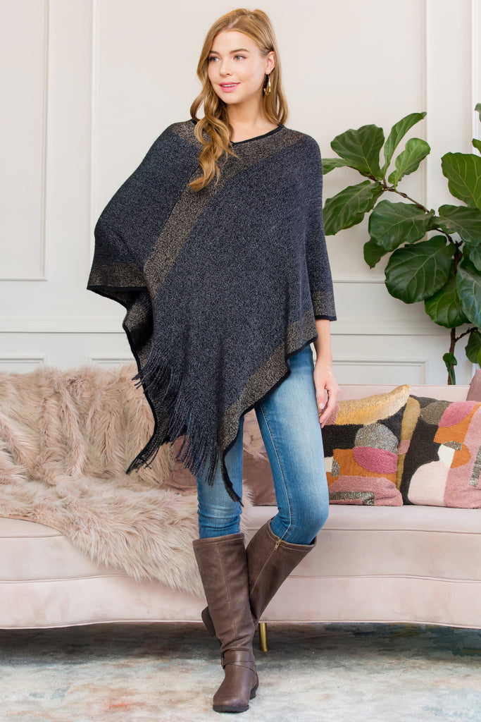 HDF3011 - ULTRA SOFT TWO TONE FRINGE PONCHO