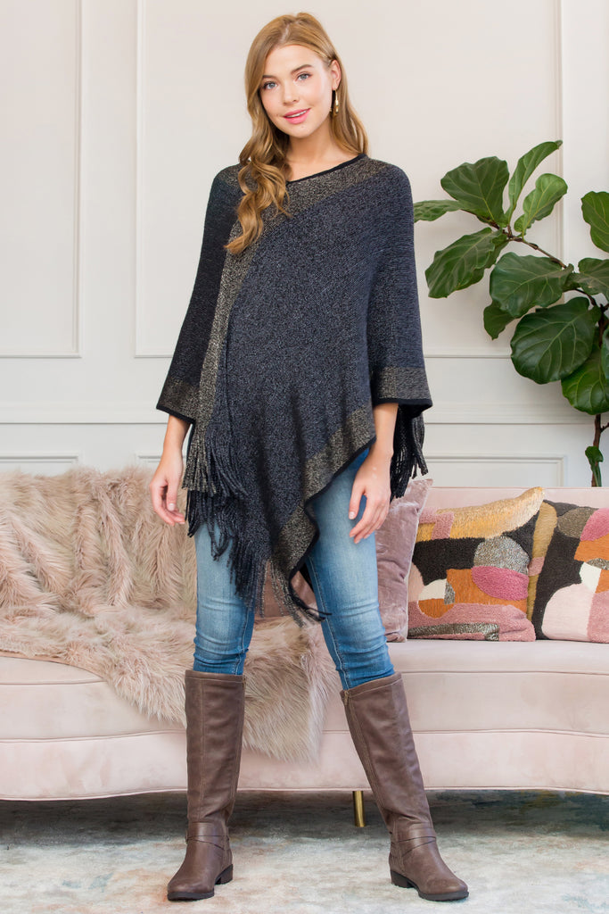 HDF3011 - ULTRA SOFT TWO TONE FRINGE PONCHO