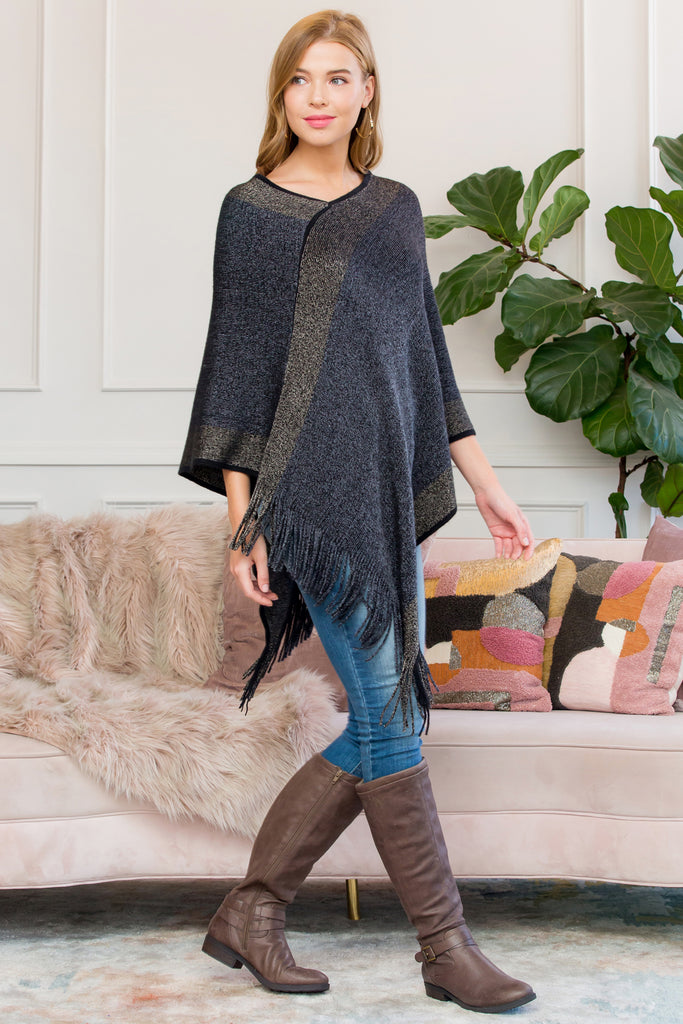 HDF3011 - ULTRA SOFT TWO TONE FRINGE PONCHO