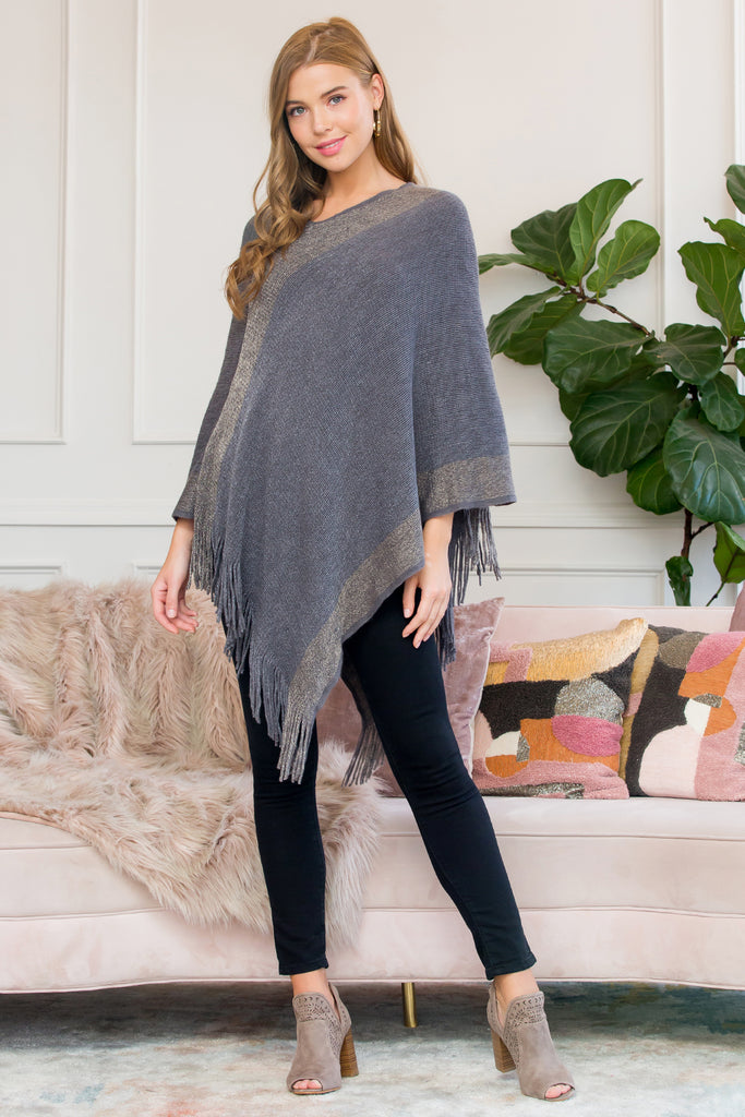 HDF3011 - ULTRA SOFT TWO TONE FRINGE PONCHO