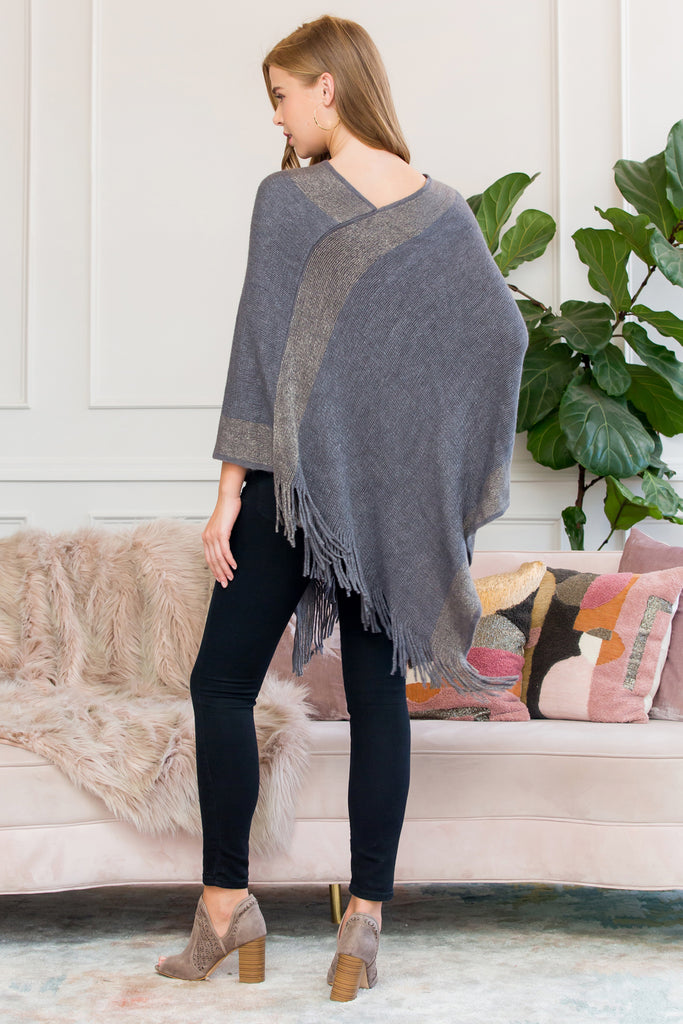 HDF3011 - ULTRA SOFT TWO TONE FRINGE PONCHO