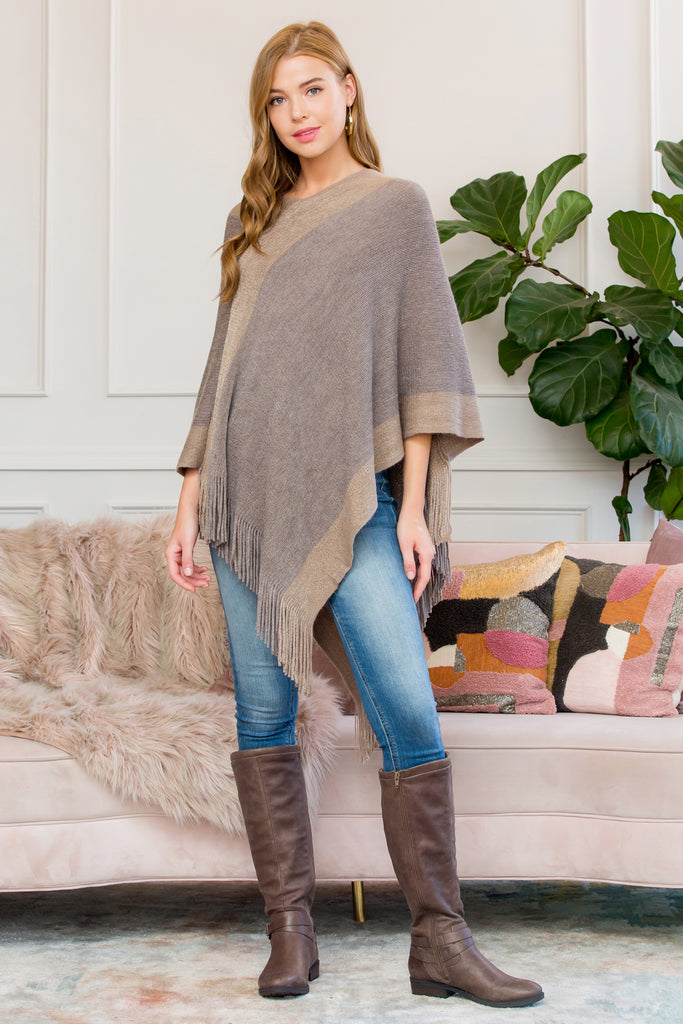 HDF3011 - ULTRA SOFT TWO TONE FRINGE PONCHO