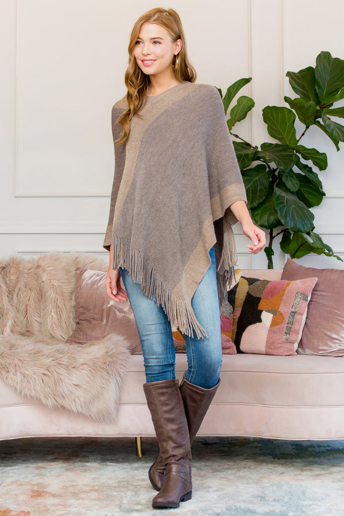 HDF3011 - ULTRA SOFT TWO TONE FRINGE PONCHO