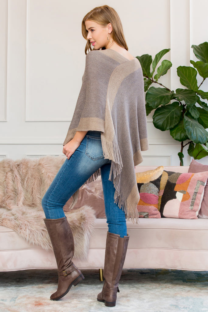 HDF3011 - ULTRA SOFT TWO TONE FRINGE PONCHO