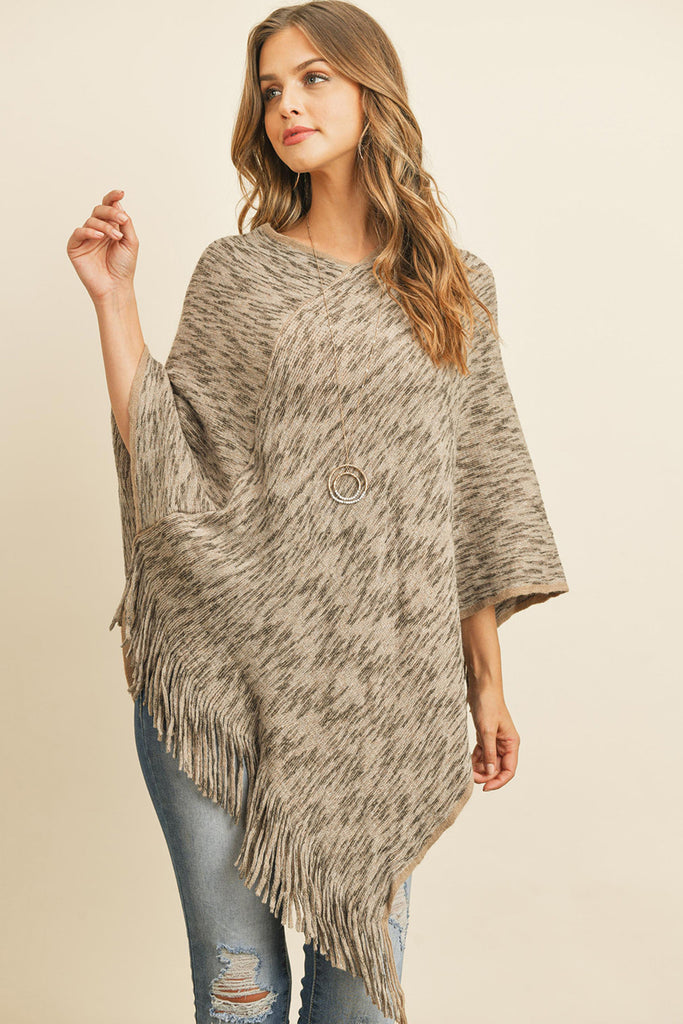 HDF3073 - TWO TONE FRINGE PONCHO