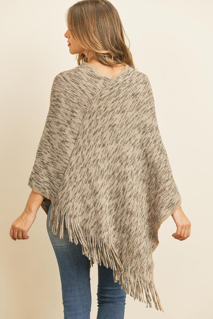 HDF3073 - TWO TONE FRINGE PONCHO