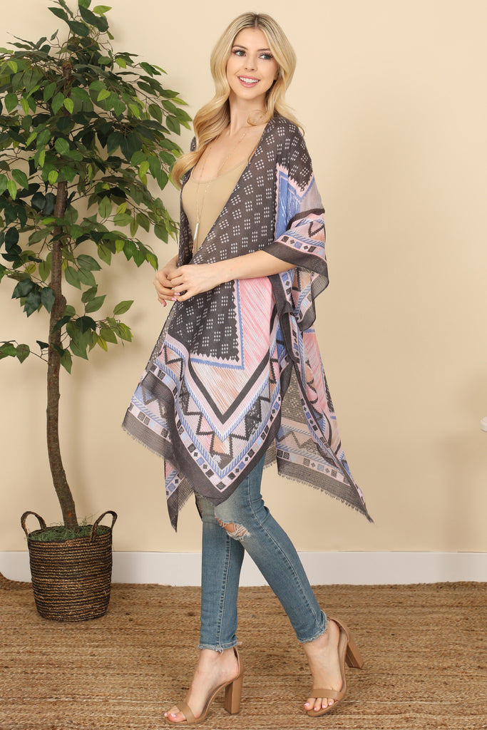 HDF3368 - BOHEMIAN OPEN FRONT TASSEL KIMONO
