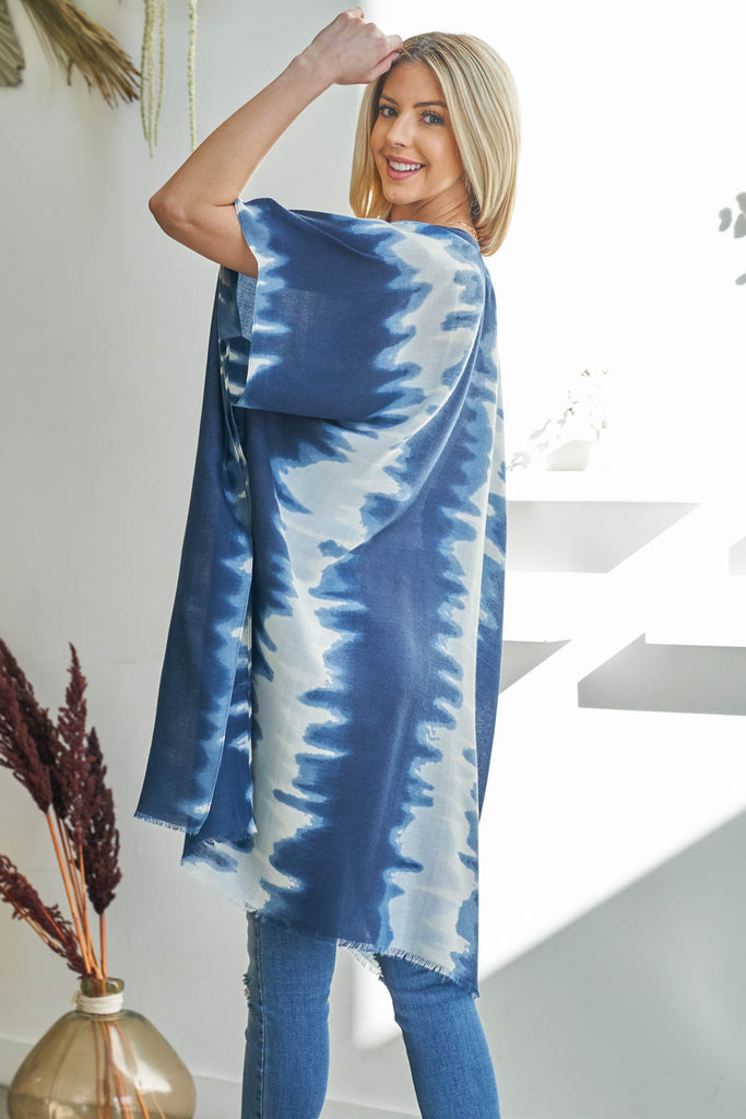 TIE DYE WAVE PATTERN OPEN FRONT KIMONO