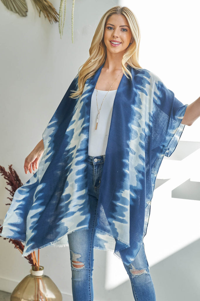 TIE DYE WAVE PATTERN OPEN FRONT KIMONO