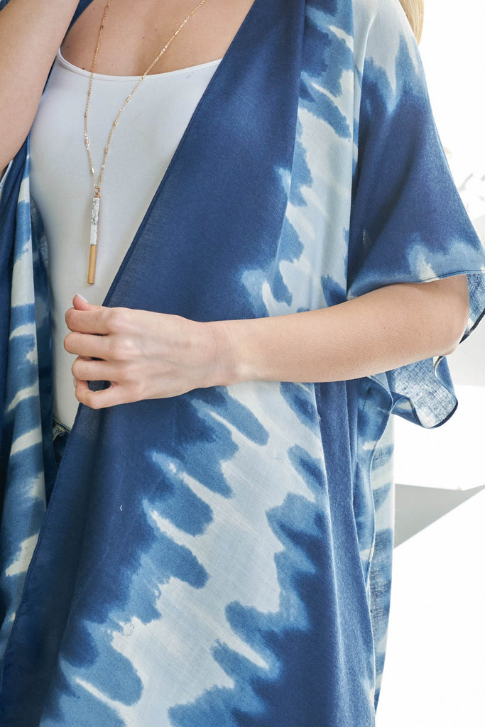 TIE DYE WAVE PATTERN OPEN FRONT KIMONO